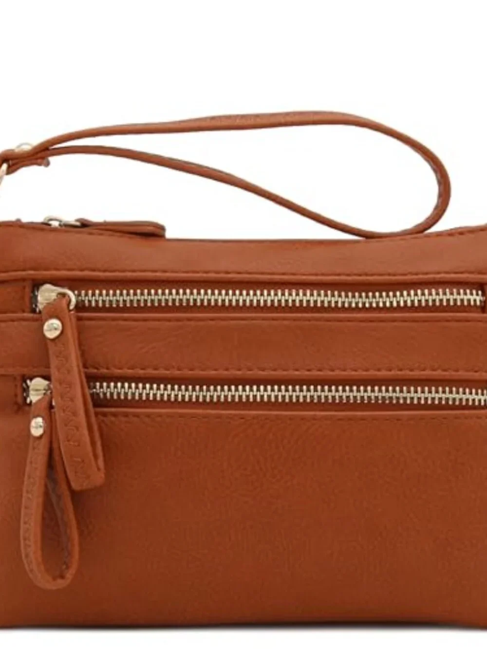 Faux Leather Multi Zipper Pocket Small Wristlet Crossbody Bag